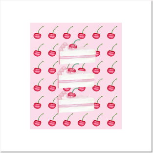 Fun watercolor cherry cake slice design Posters and Art